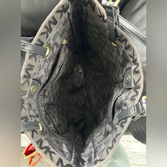 Michael Kors Black Leather & Cloth Tote Bag - Used, Minor Interior Damage - Picture 2 of 3